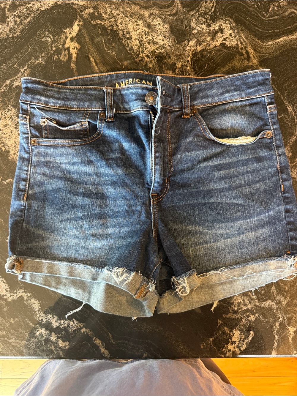 American Eagle Outfitters Medium Blue Frayed Hem Denim Shorts